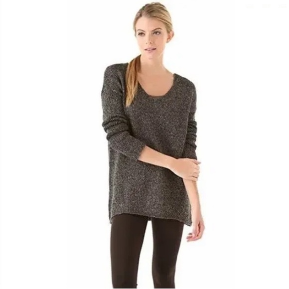Vince Brown Long Sleeve V-Neck Sweater Size Medium Wool Linen Blend Marled Knit - Picture 1 of 10